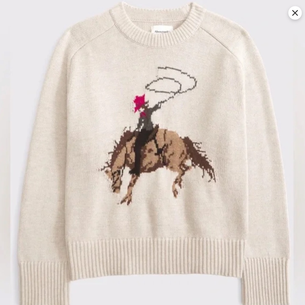 Abercrombie & Fitch Cream Sweater with Cowboy Design - Picture 2 of 2